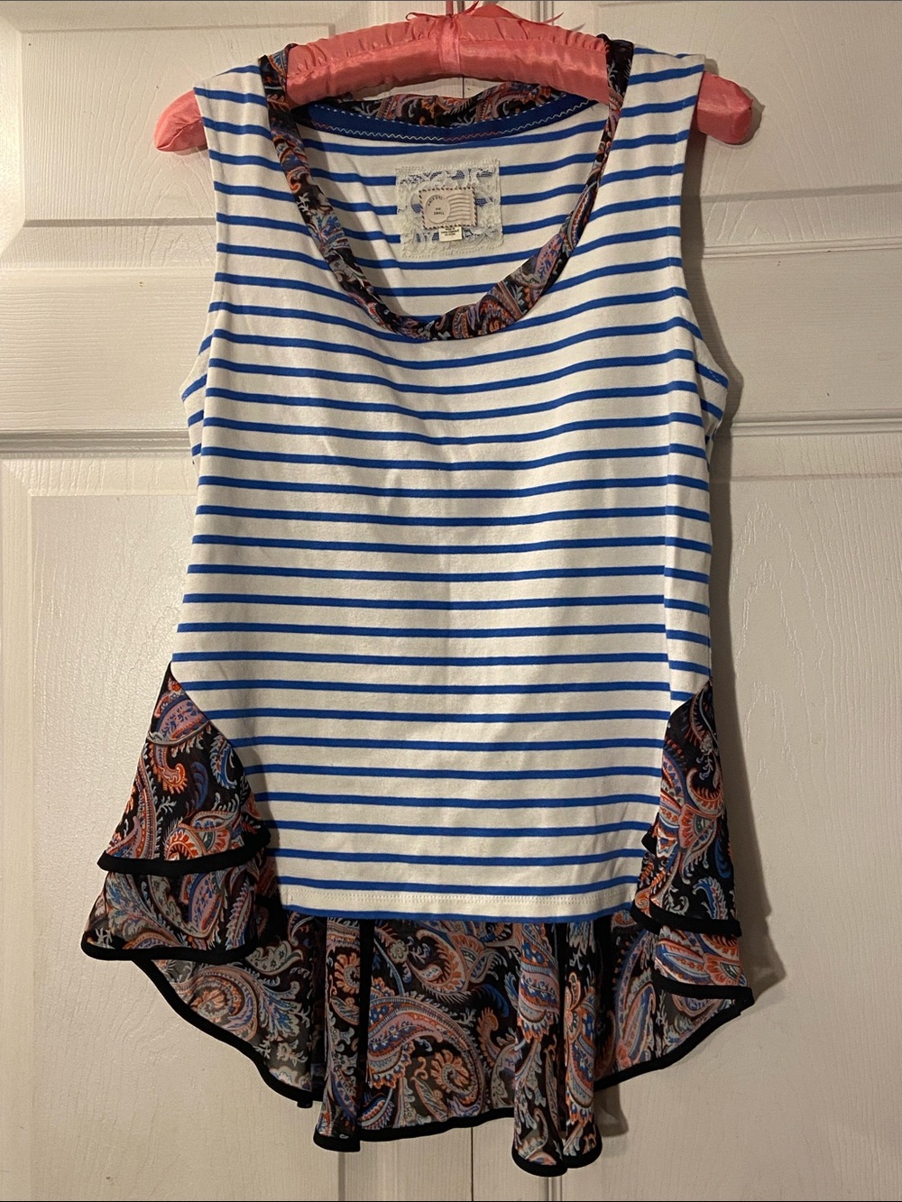 Anthropologie 9-H15 Striped/Paisley Cotton Blend Tee Top Size S